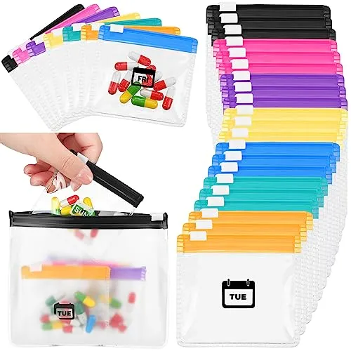 29 Pcs Weekly Pill Pouches Bags Set Monthly Zippered Pill Pouch Set Reusable Clear Plastic Pill Bags Self Sealing Travel Medicine Organizer Storage Pouches with Slide Lock for Small Items (Multicolor)