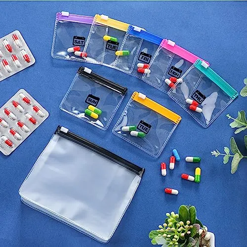 29 Pcs Weekly Pill Pouches Bags Set Monthly Zippered Pill Pouch Set Reusable Clear Plastic Pill Bags Self Sealing Travel Medicine Organizer Storage Pouches with Slide Lock for Small Items (Multicolor)