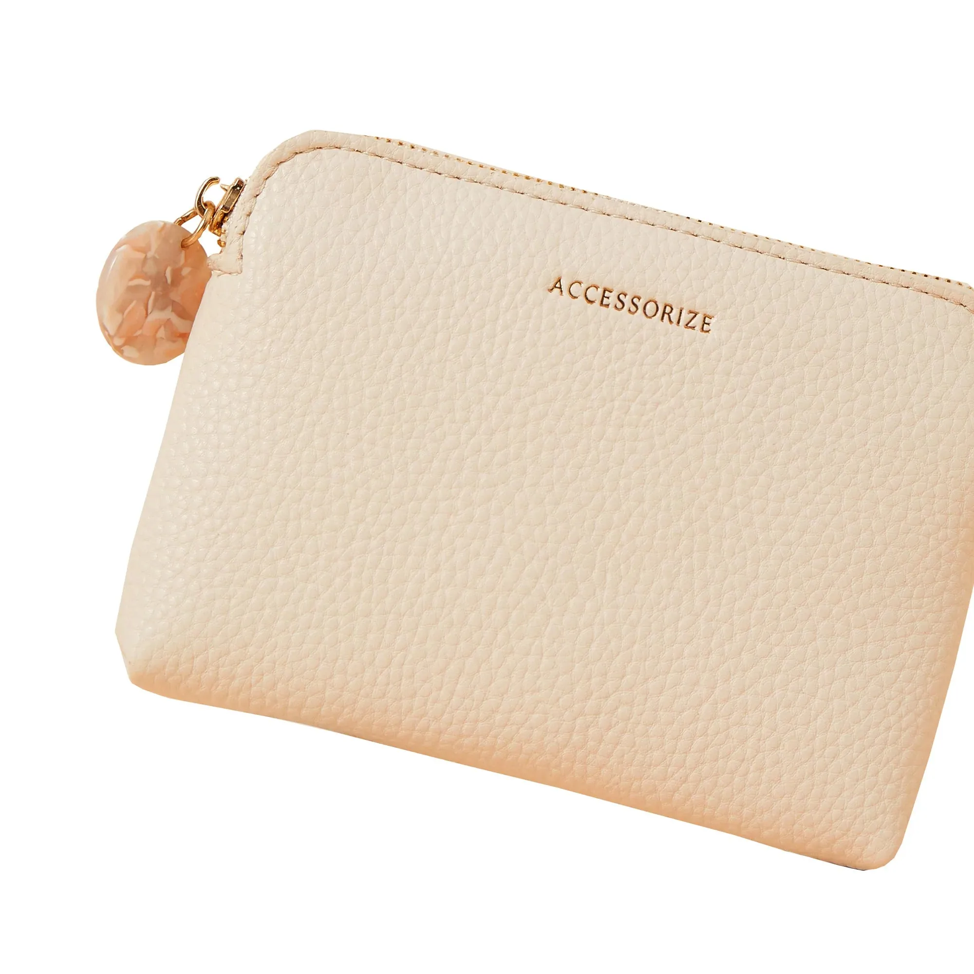 Accessorize London Women's Faux Leather Cream Classic Resin Zip Pull Coin Purse