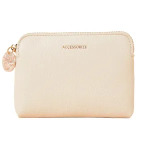 Accessorize London Women's Faux Leather Cream Classic Resin Zip Pull Coin Purse