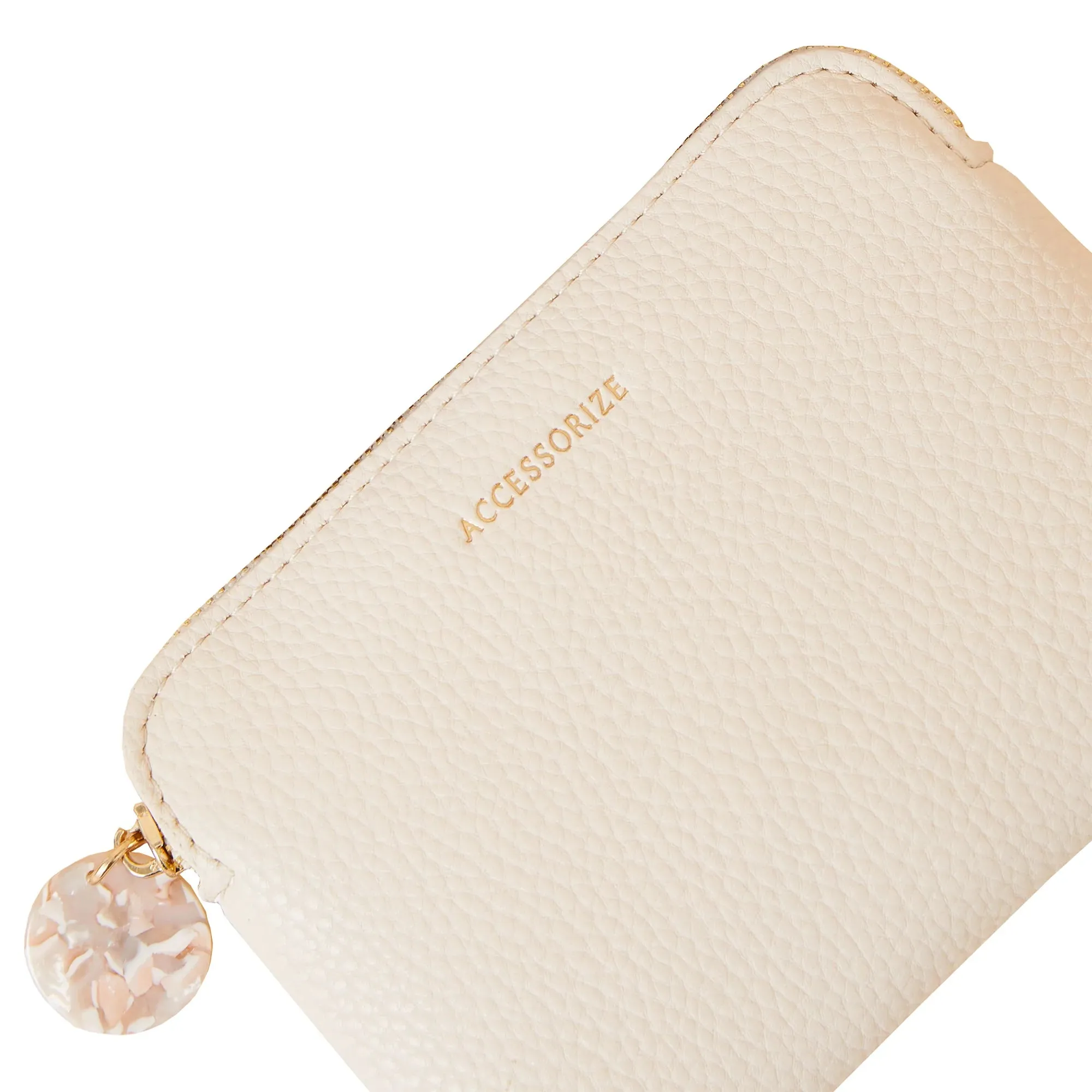 Accessorize London Women's Faux Leather Cream Classic Resin Zip Pull Coin Purse