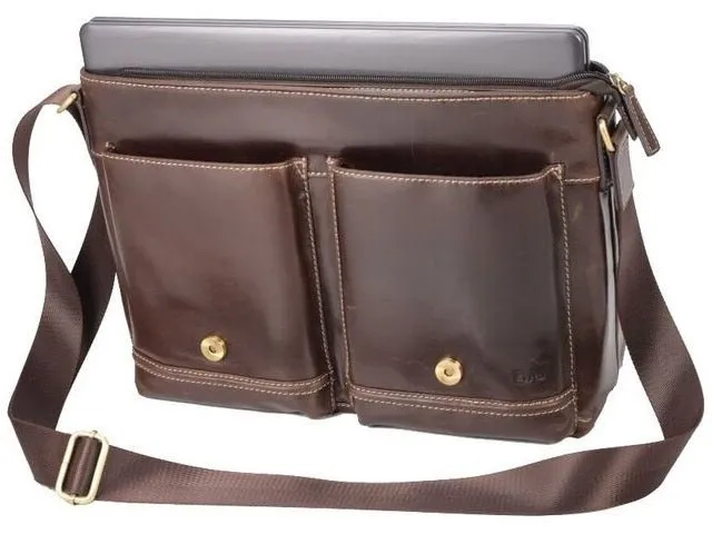 Adpel Trendy 15.4" Leather Messenger Bag | Brown