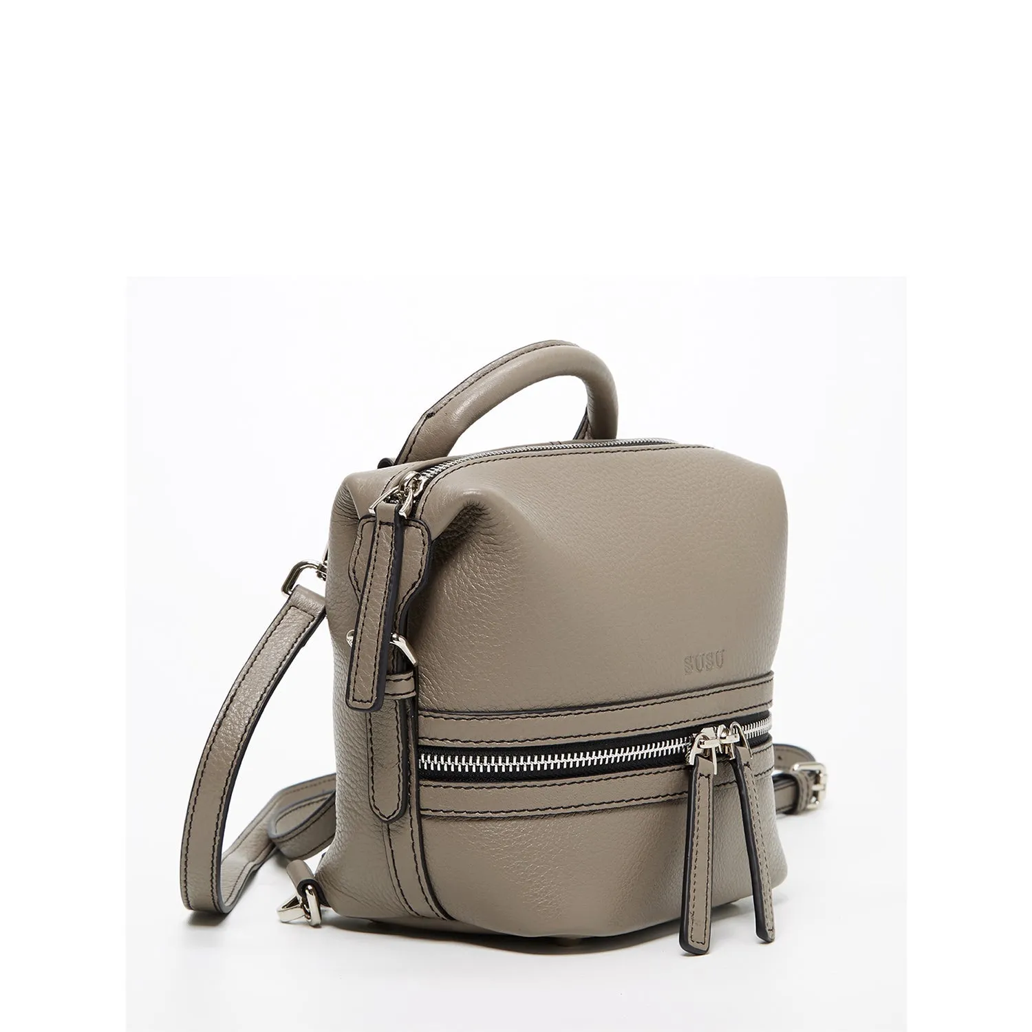 Ashley Small Gray Leather Backpack Purse