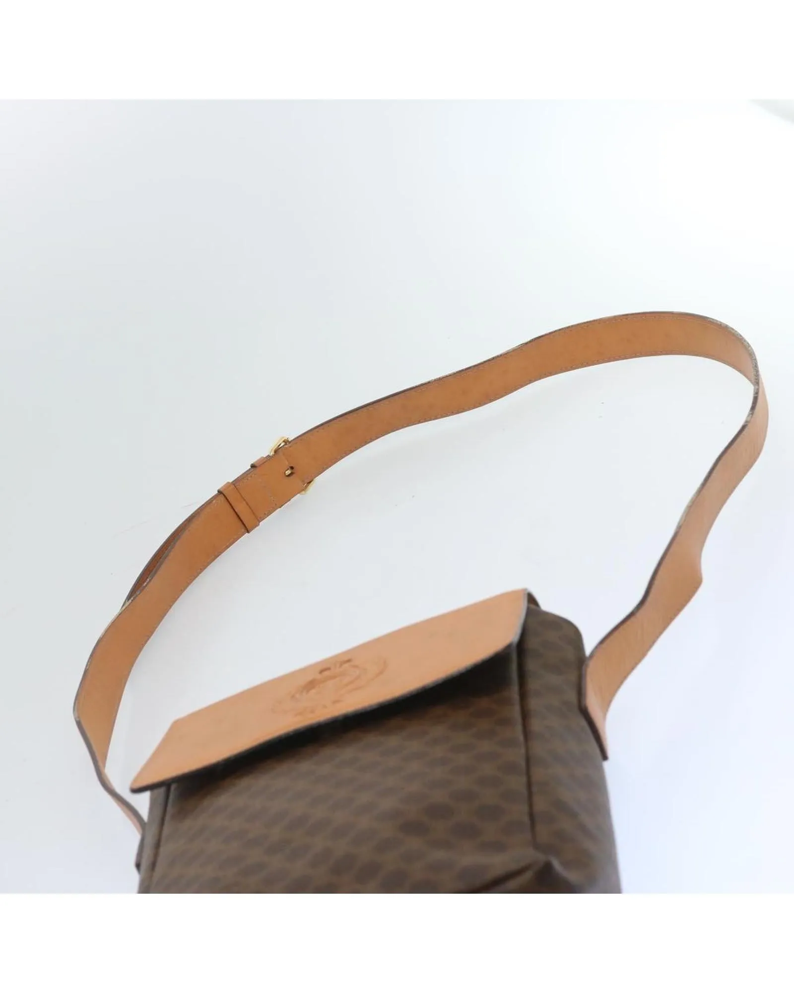 Authentic Celine Macadam Canvas Shoulder Bag in Brown PVC Leather