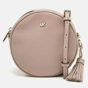 Beige Leather Round Crossbody Bag