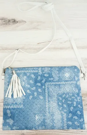 Blue Bandana Paisley Tassel Western Crossbody Purse