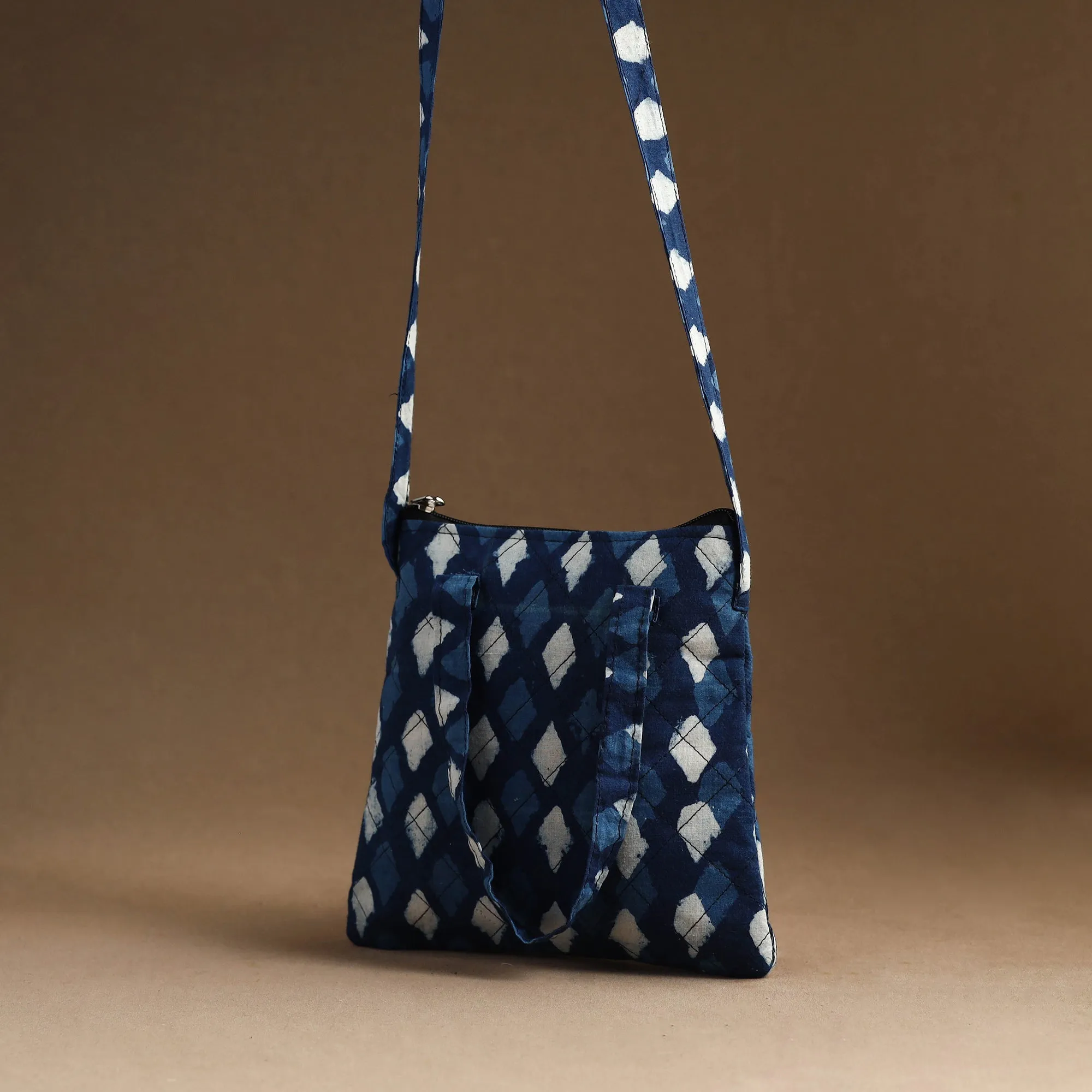 Blue - Handmade Quilted Cotton Sling Bag 18