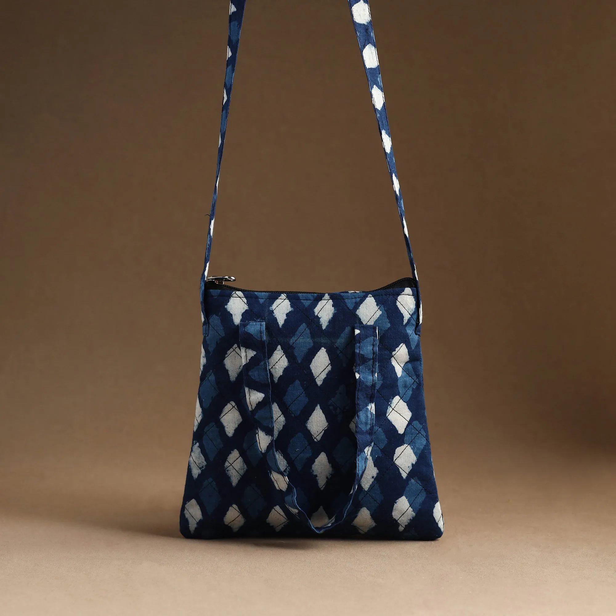 Blue - Handmade Quilted Cotton Sling Bag 18