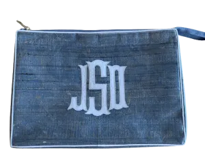 Blue Travel Bag with Embroidered Monogram