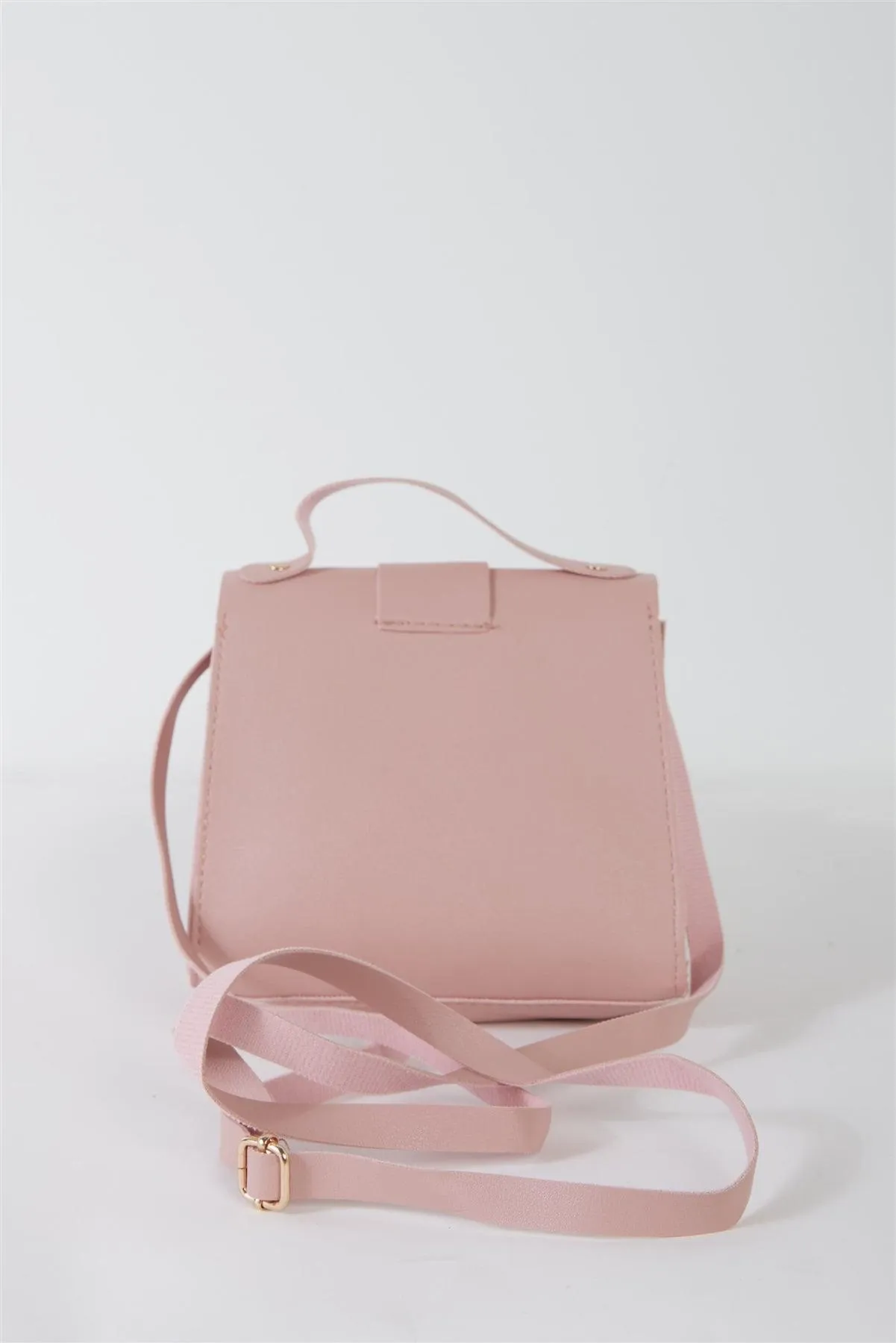 Blush Vegan Leather Buckle Comfortable Crossbody Flap Satchel Handbag /3 Bags