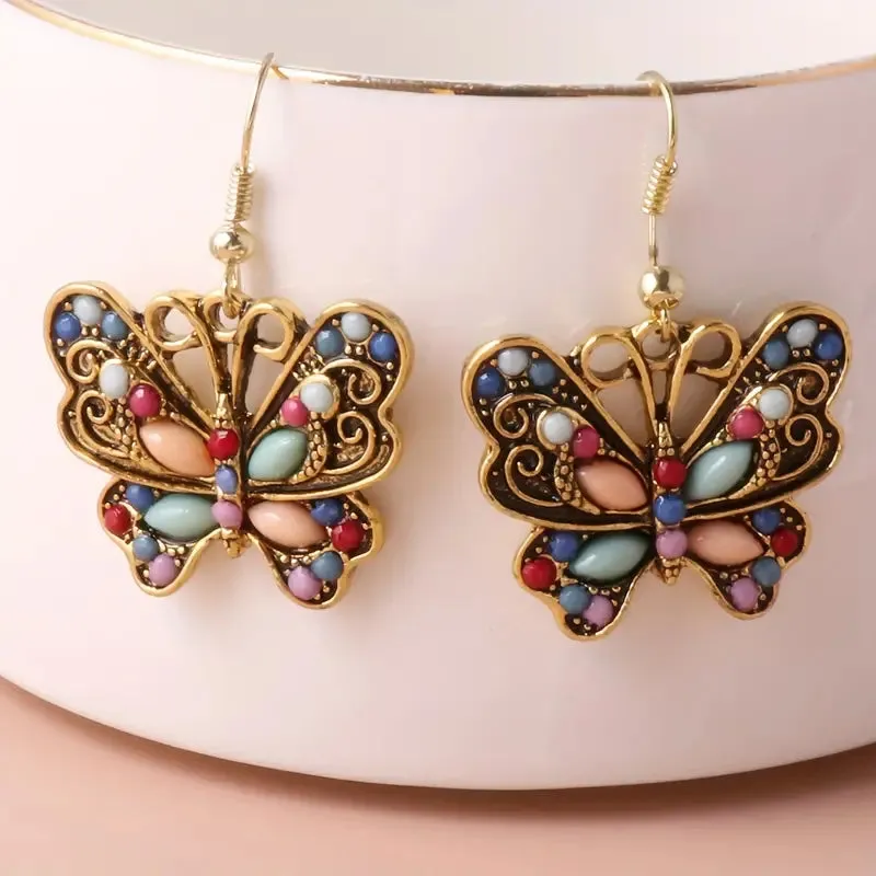 Boho-Chic Butterfly Earrings in Antique Gold Plating - Elegant, Comfortable & Versatile Fashion Accessory