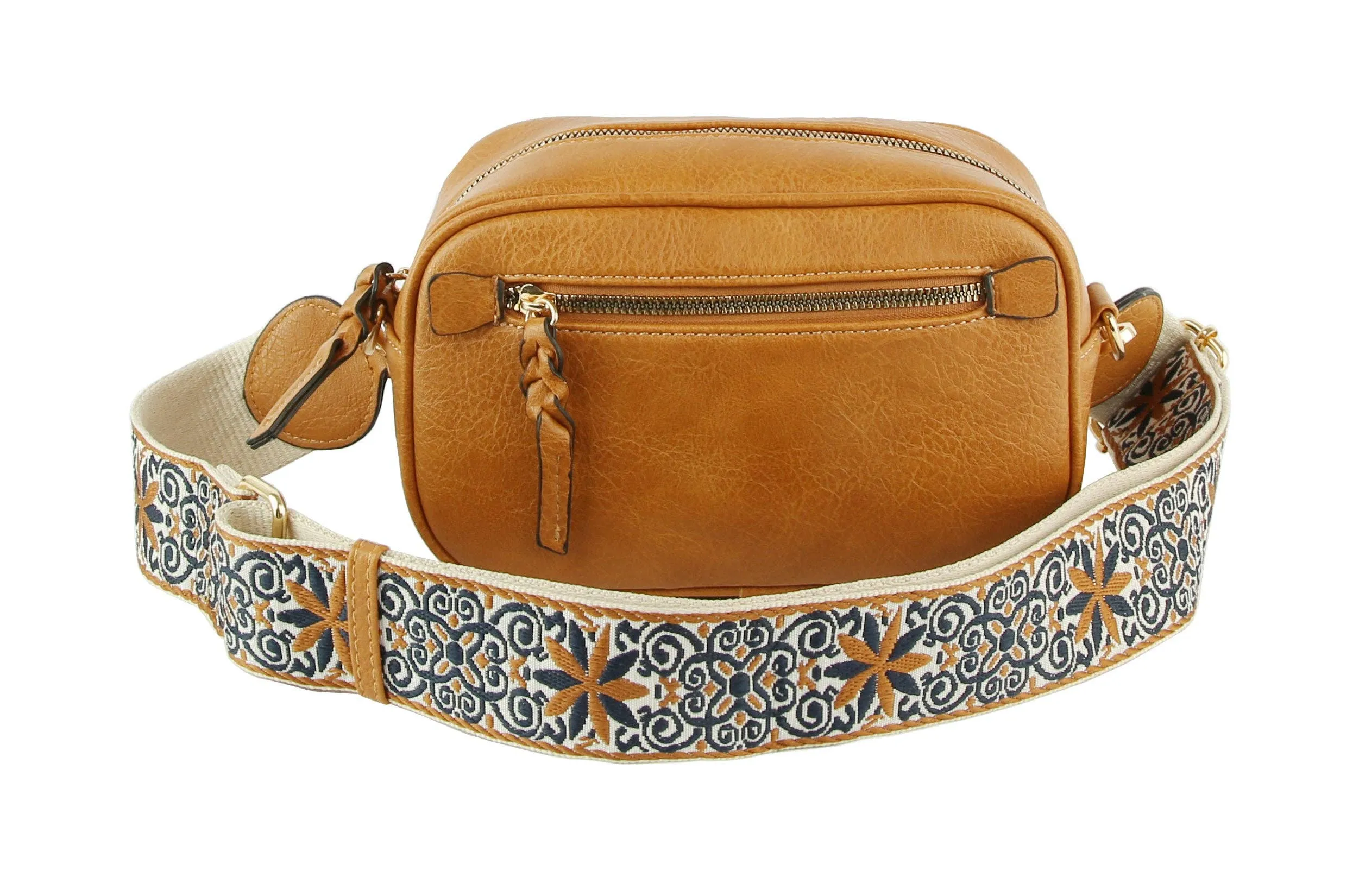 Boho Guitar Strap Crossbody Bag in Camel