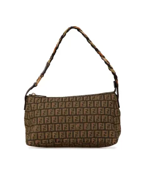 Canvas Braided Strap Pochette with Top Zip Closure