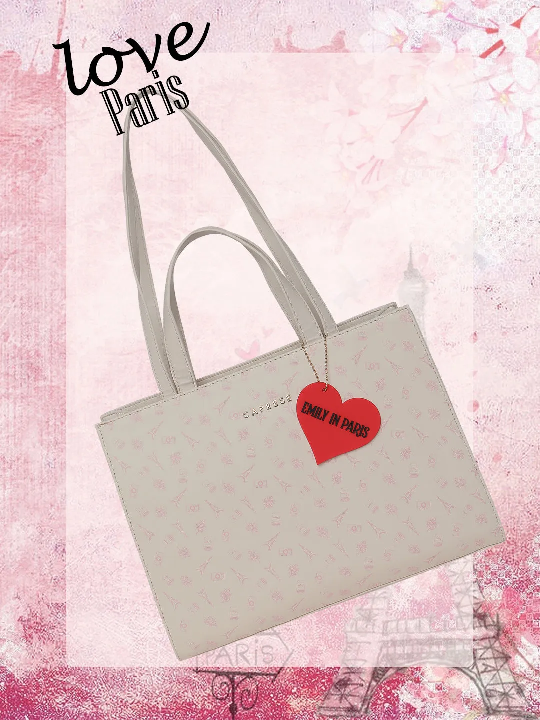 Caprese Emily In Paris Printed Tote Handbag Beige