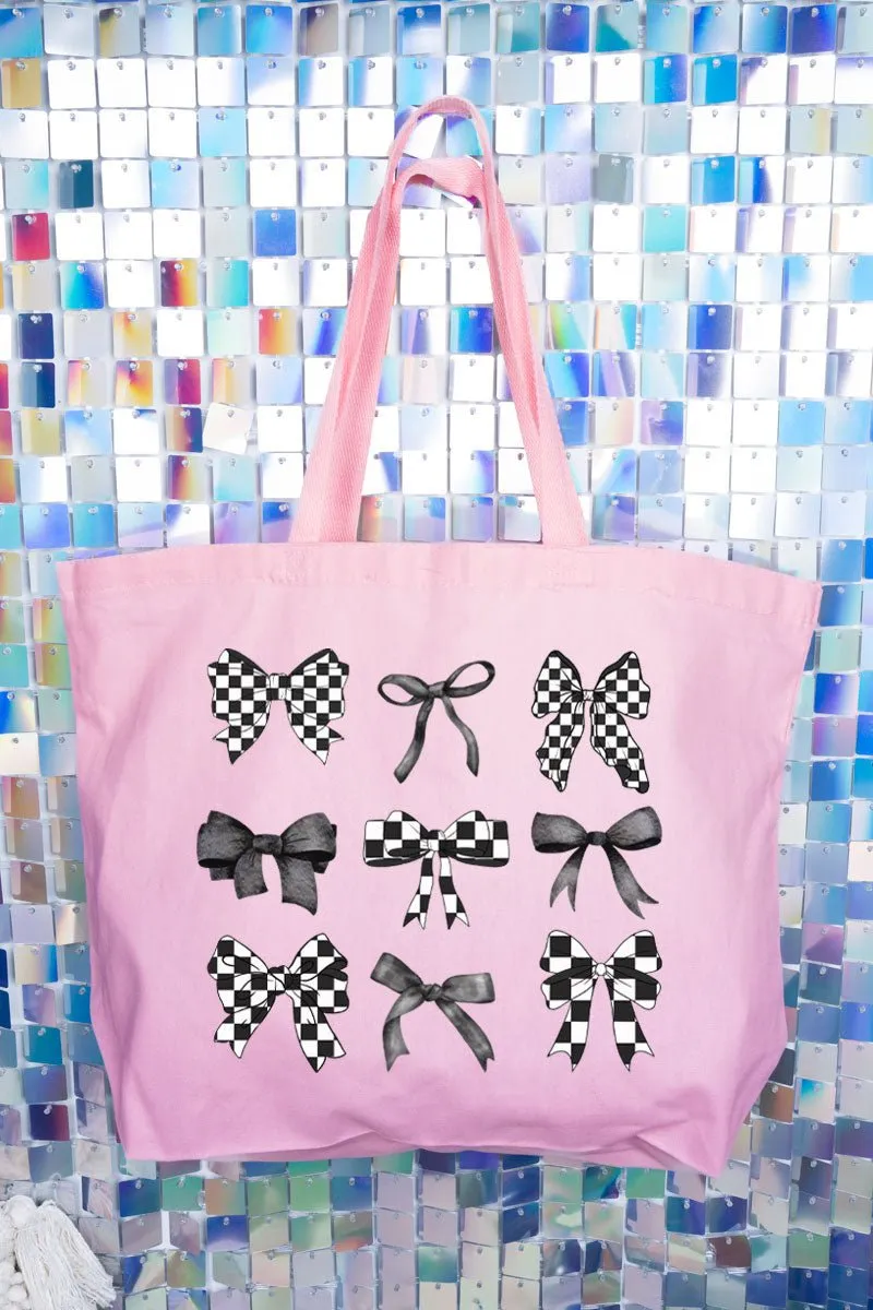 Checkered Retro Coquette Bows Canvas Jumbo Tote