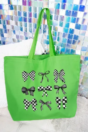 Checkered Retro Coquette Bows Canvas Jumbo Tote