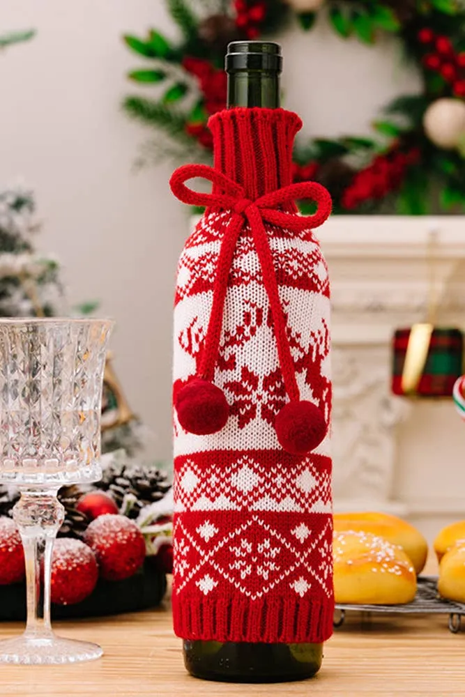 Christmas Pattern Knit Wine Bag