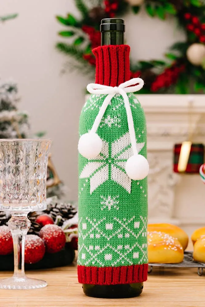 Christmas Pattern Knit Wine Bag