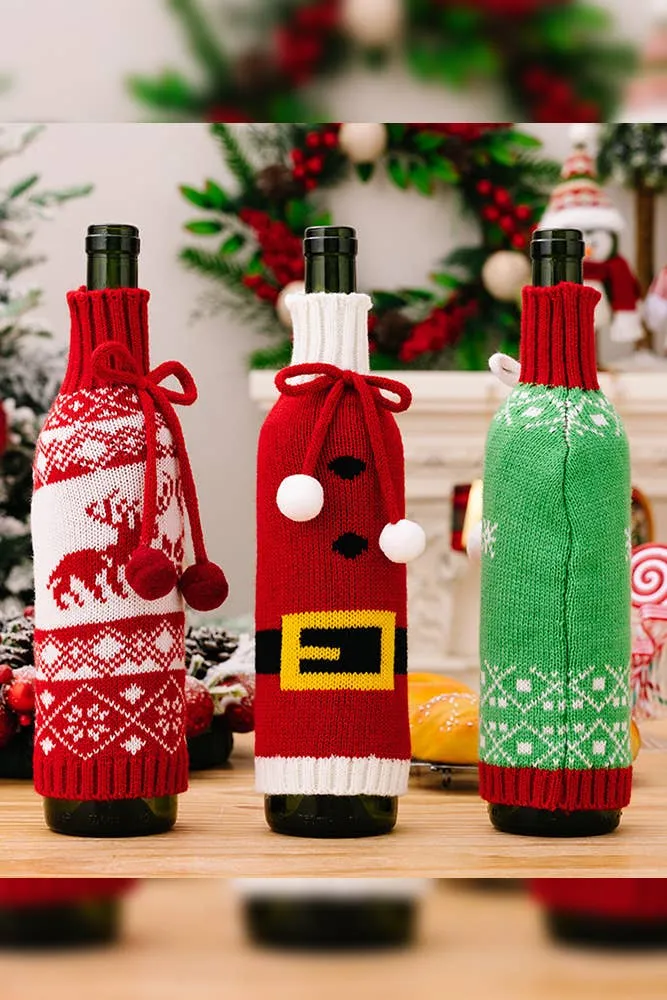 Christmas Pattern Knit Wine Bag