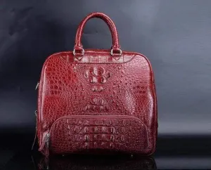 Crocodile Leather Duffel Travel Bag Red