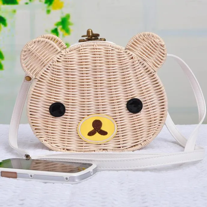 Cute Bear Rattan Shoulder Bag