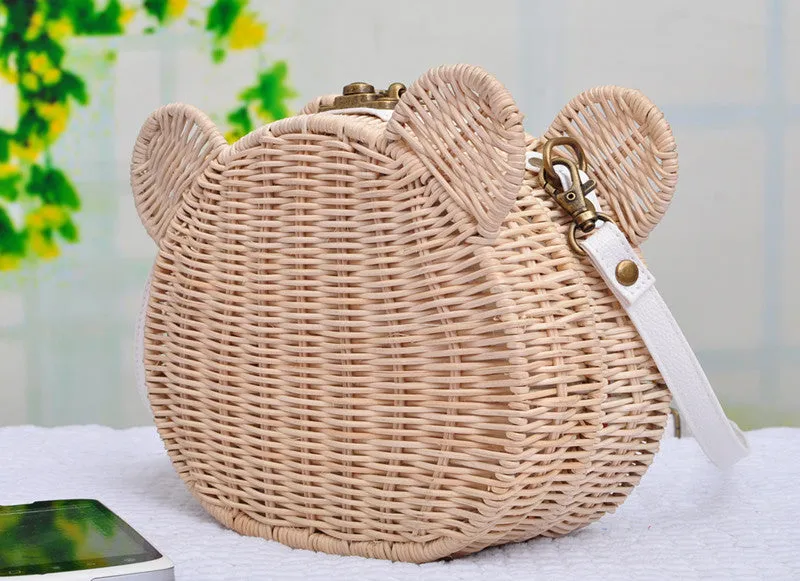 Cute Bear Rattan Shoulder Bag