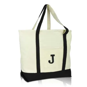 Dalix Initial Tote Bag Personalized Monogram Zippered Top Letter - J