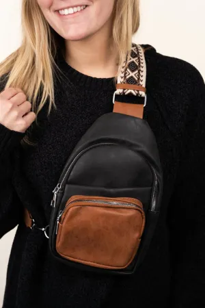 Exmore Guitar Strap Black with Brown Ali Sling Bag