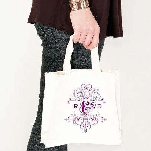 Fanciful Monogram Personalized Tote Bag Mini Tote with Gussets Lavender