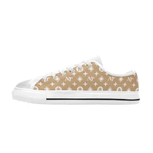 Fancy NT White on Brown Women's Classic Canvas Shoes