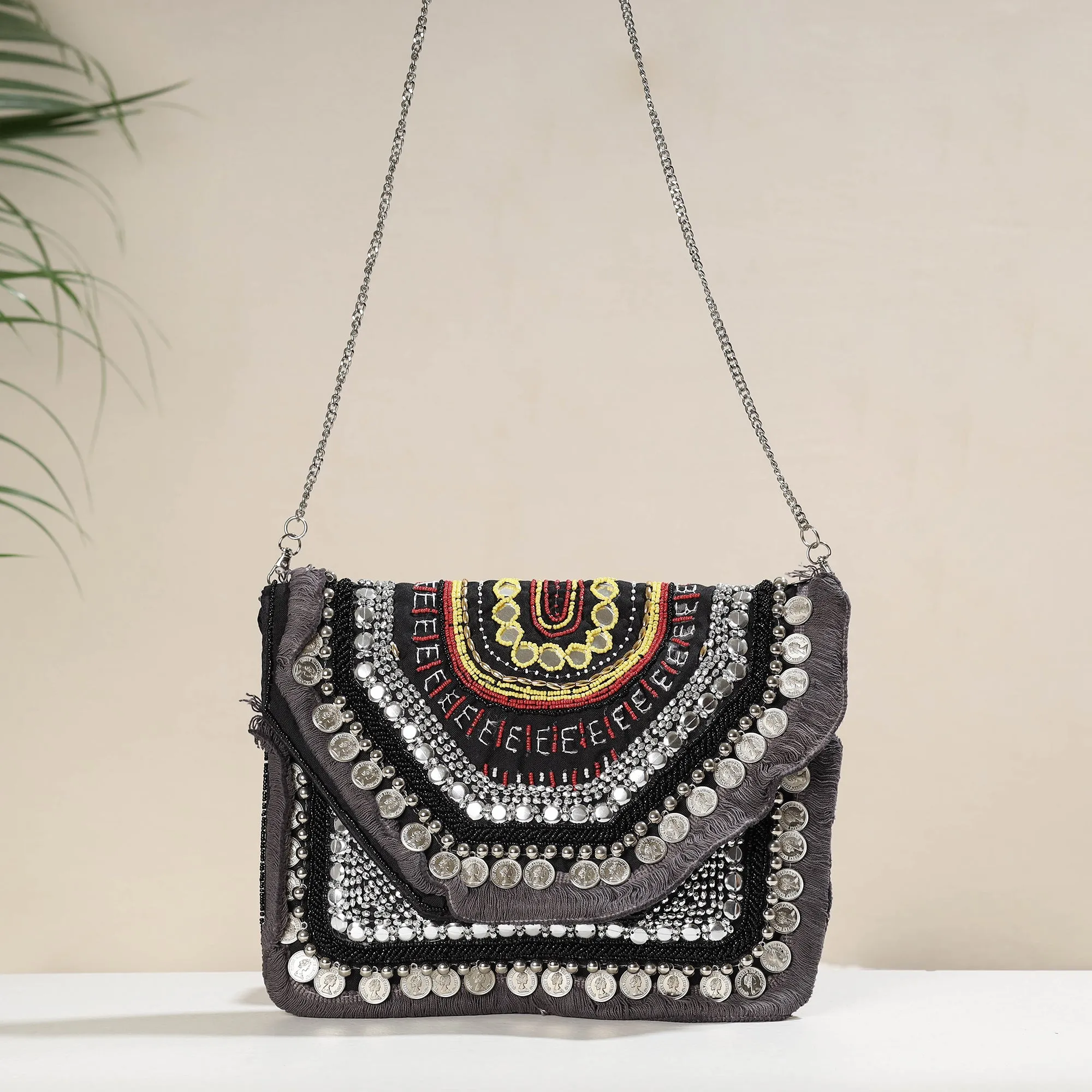 Grey - Banjara Boho Ethnic Embellished Handcrafted Sling Bag