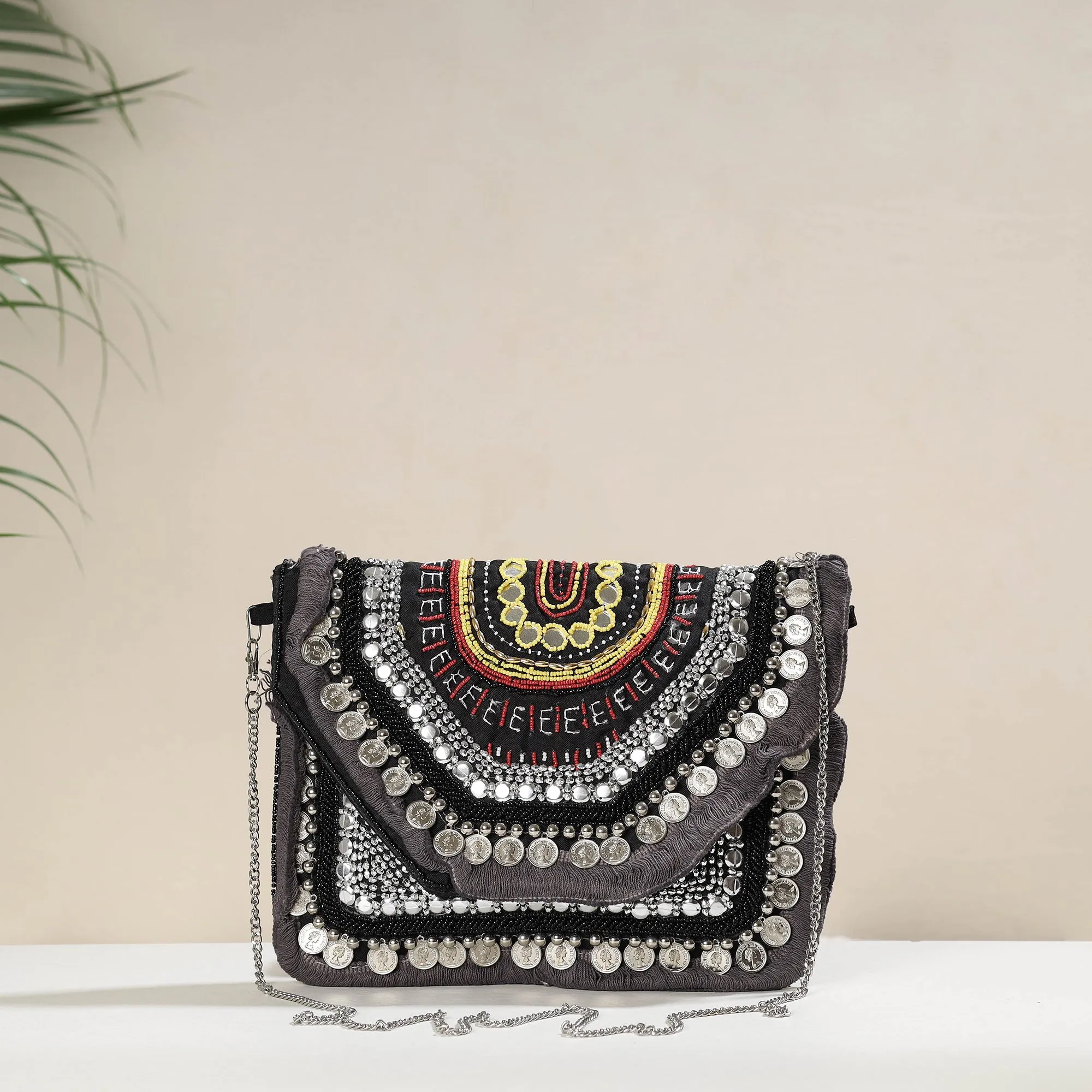 Grey - Banjara Boho Ethnic Embellished Handcrafted Sling Bag