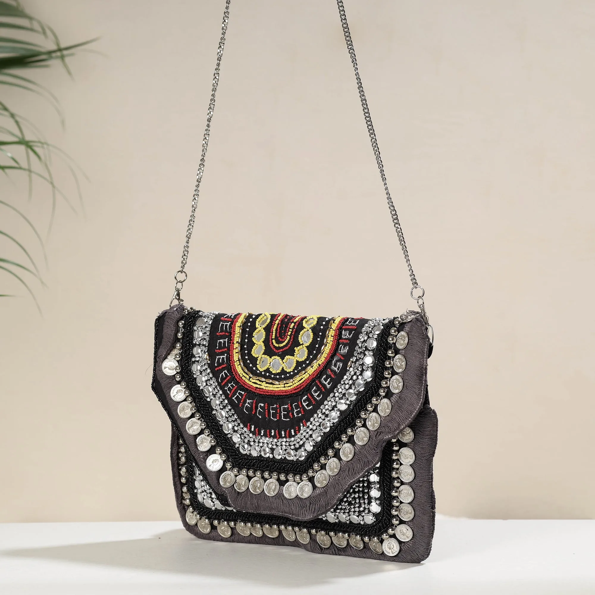 Grey - Banjara Boho Ethnic Embellished Handcrafted Sling Bag