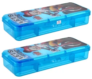 Heart Home Micky Mouse Printed Tranasparent Plastic Pencil Box for Kids, Pack of 2 (Blue)