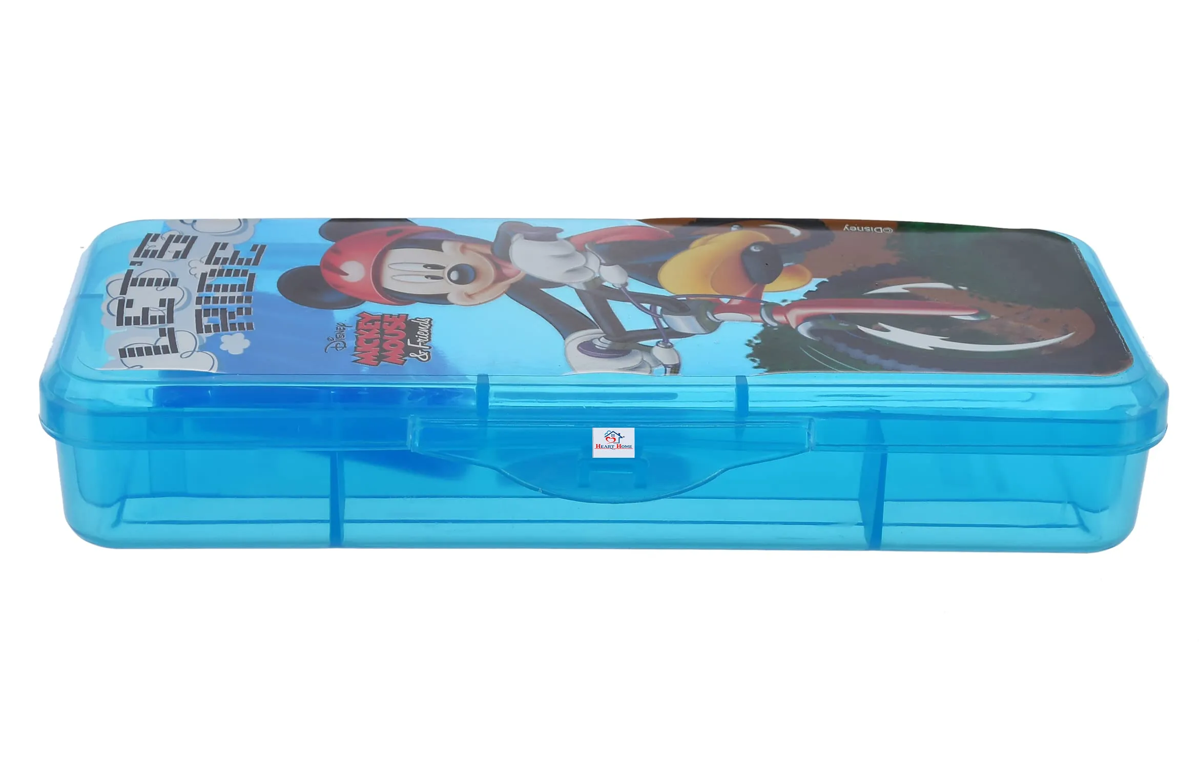 Heart Home Micky Mouse Printed Tranasparent Plastic Pencil Box for Kids, Pack of 2 (Blue)