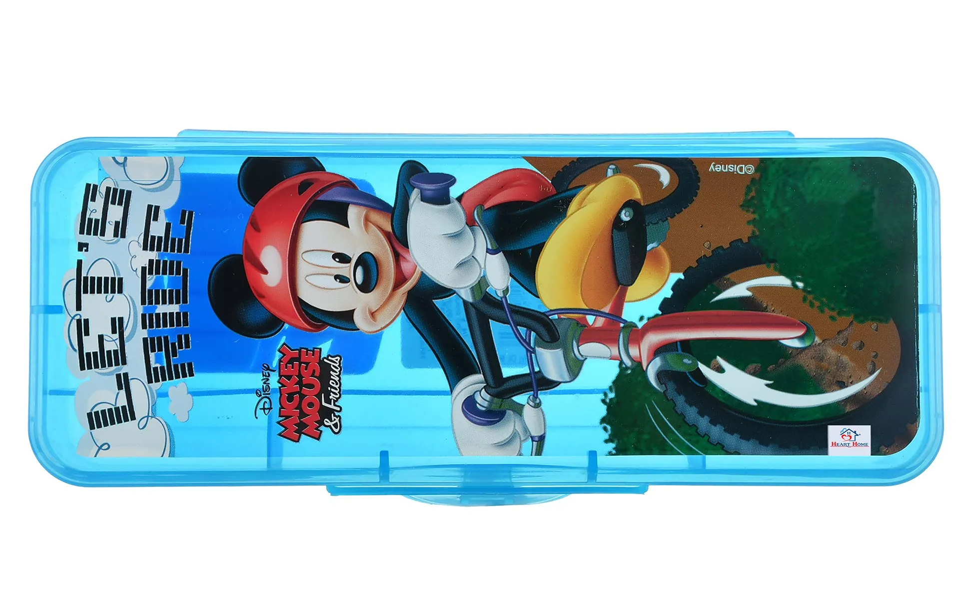 Heart Home Micky Mouse Printed Tranasparent Plastic Pencil Box for Kids, Pack of 2 (Blue)