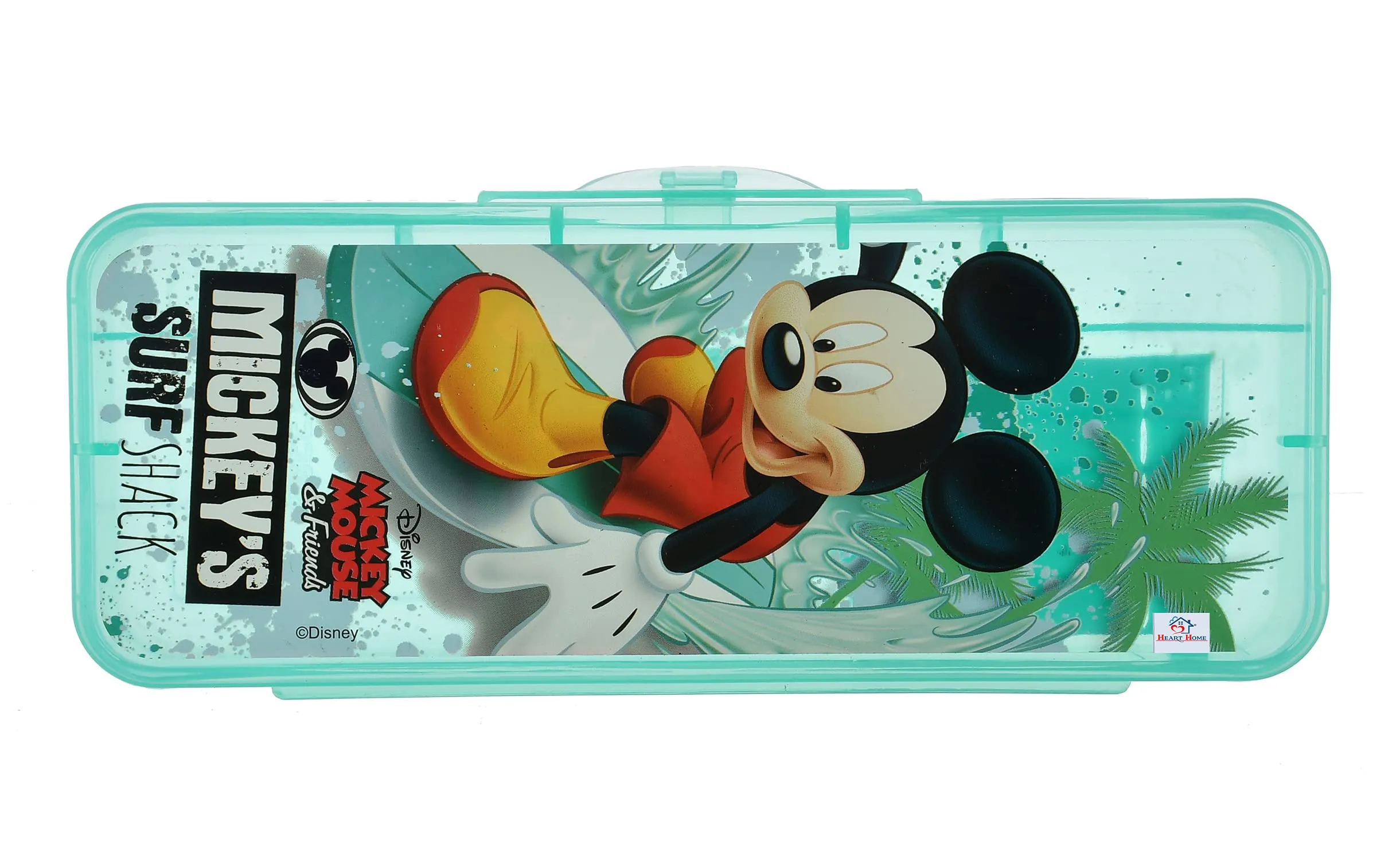 Heart Home Micky Mouse Printed Tranasparent Plastic Pencil Box Mini Organizer Storage Box for Kids (Green)