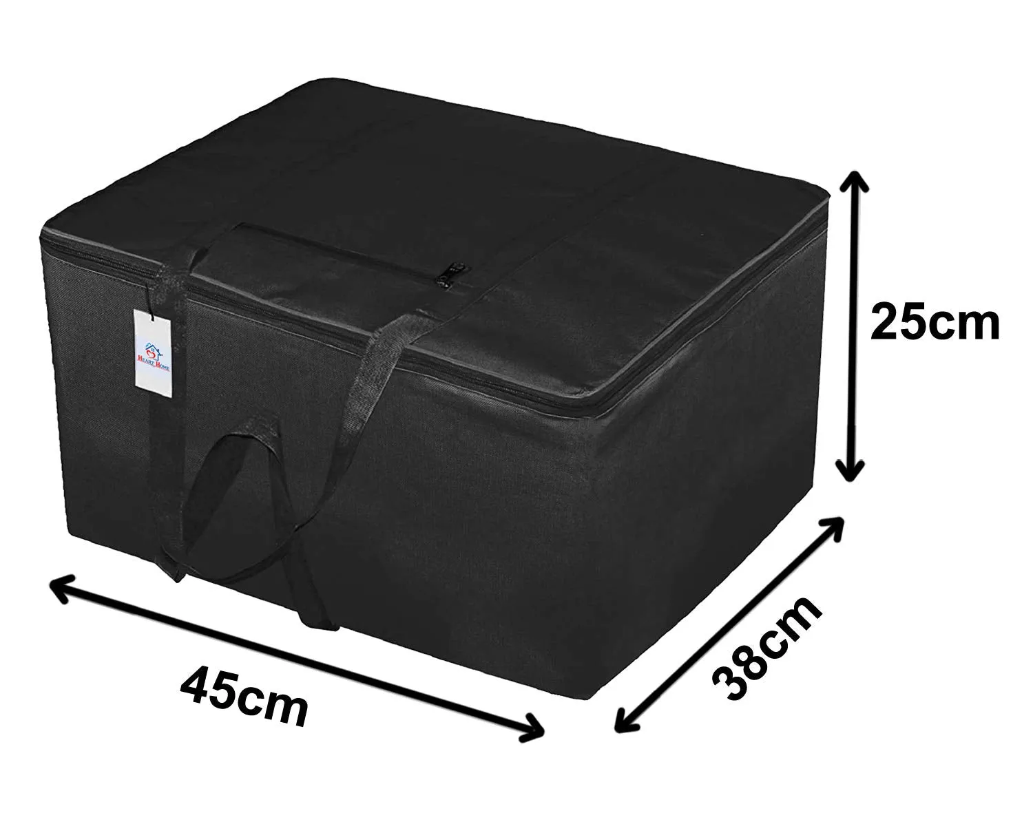 Heart Home Small Size Lightweight Foldable Rexine Jumbo Underbed Storage Bag With Zipper And Handle (Black) (F_26_HEARTH016794)