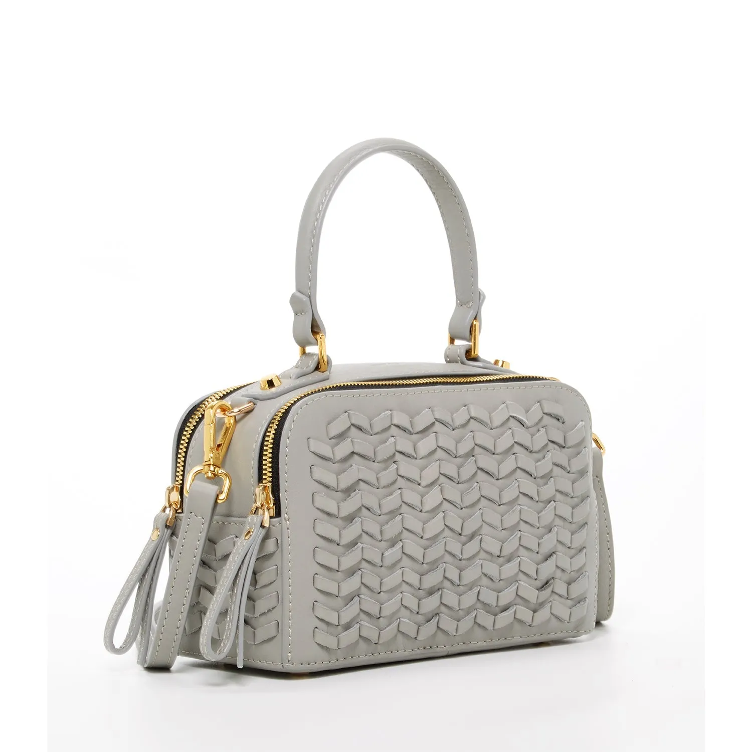 Kayla Light Gray Weave Leather Satchel Crossbody Shoulder Bag