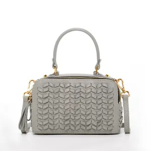 Kayla Light Gray Weave Leather Satchel Crossbody Shoulder Bag