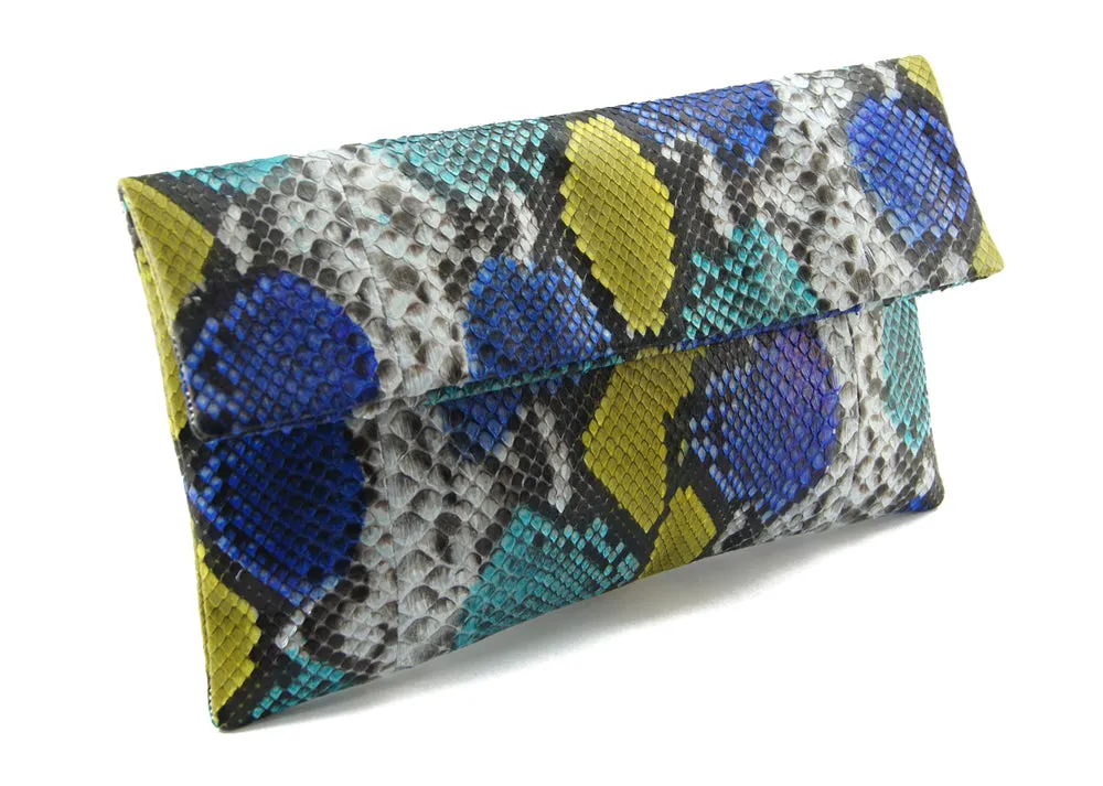 Mandalay Blue Lemon Motif Foldover Clutch