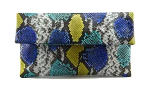 Mandalay Blue Lemon Motif Foldover Clutch