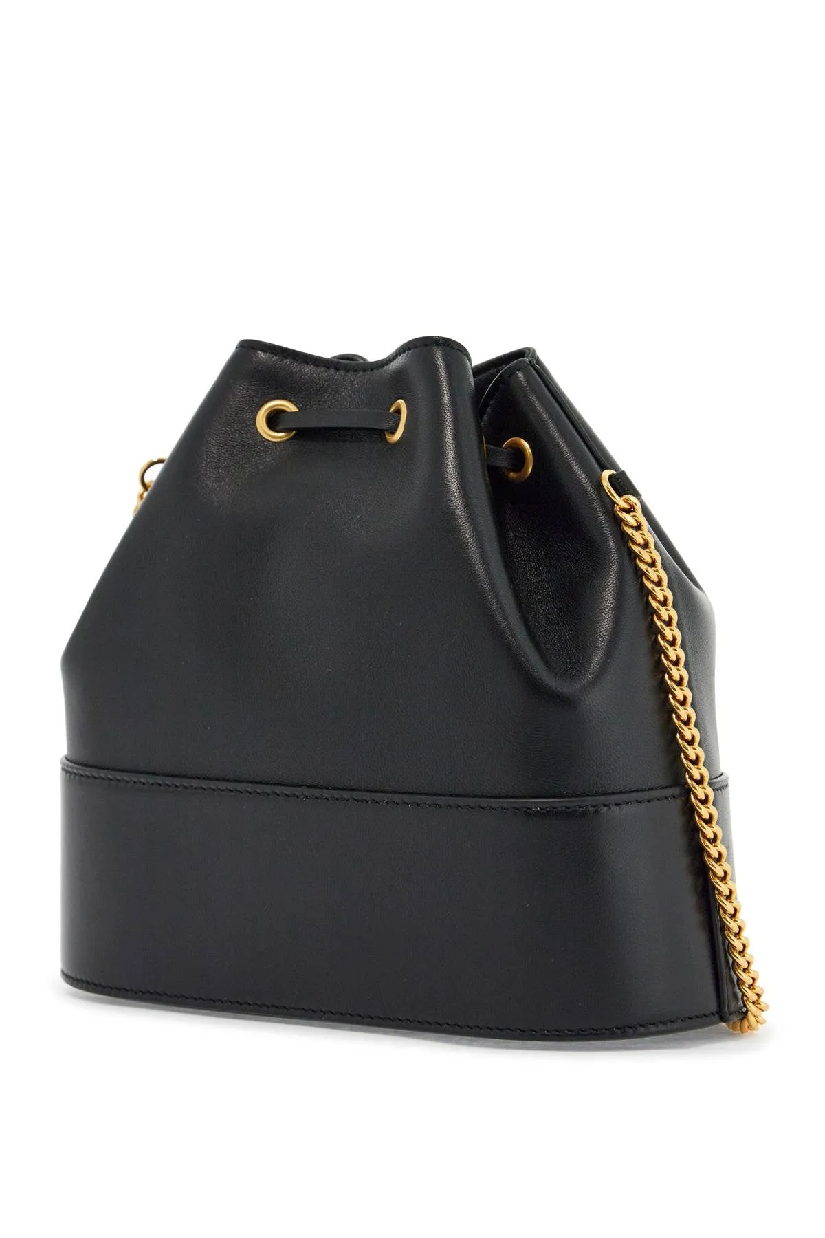 Mini Bucket Bag In Black Leather With Drawstring