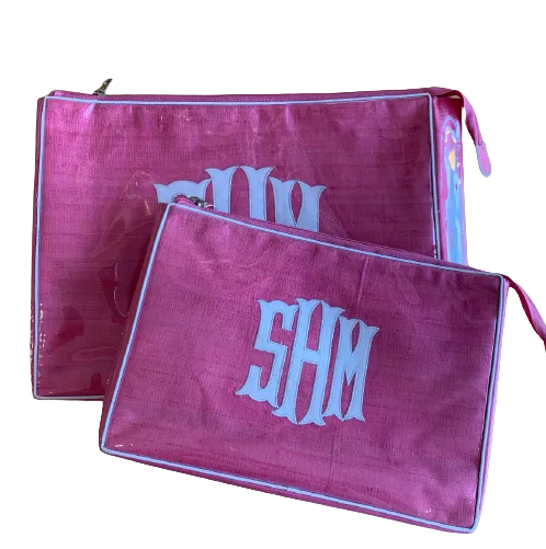 Pink Travel Bag with Embroidered Monogram