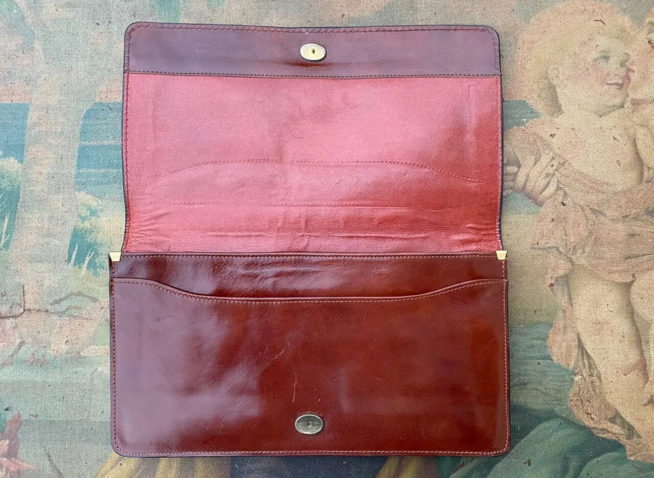 Red Brown leather purse. Small clutch wallet. Vintage small handbag for woman.