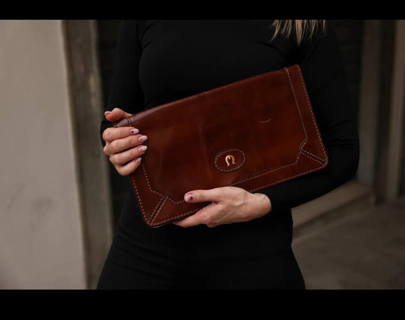 Red Brown leather purse. Small clutch wallet. Vintage small handbag for woman.