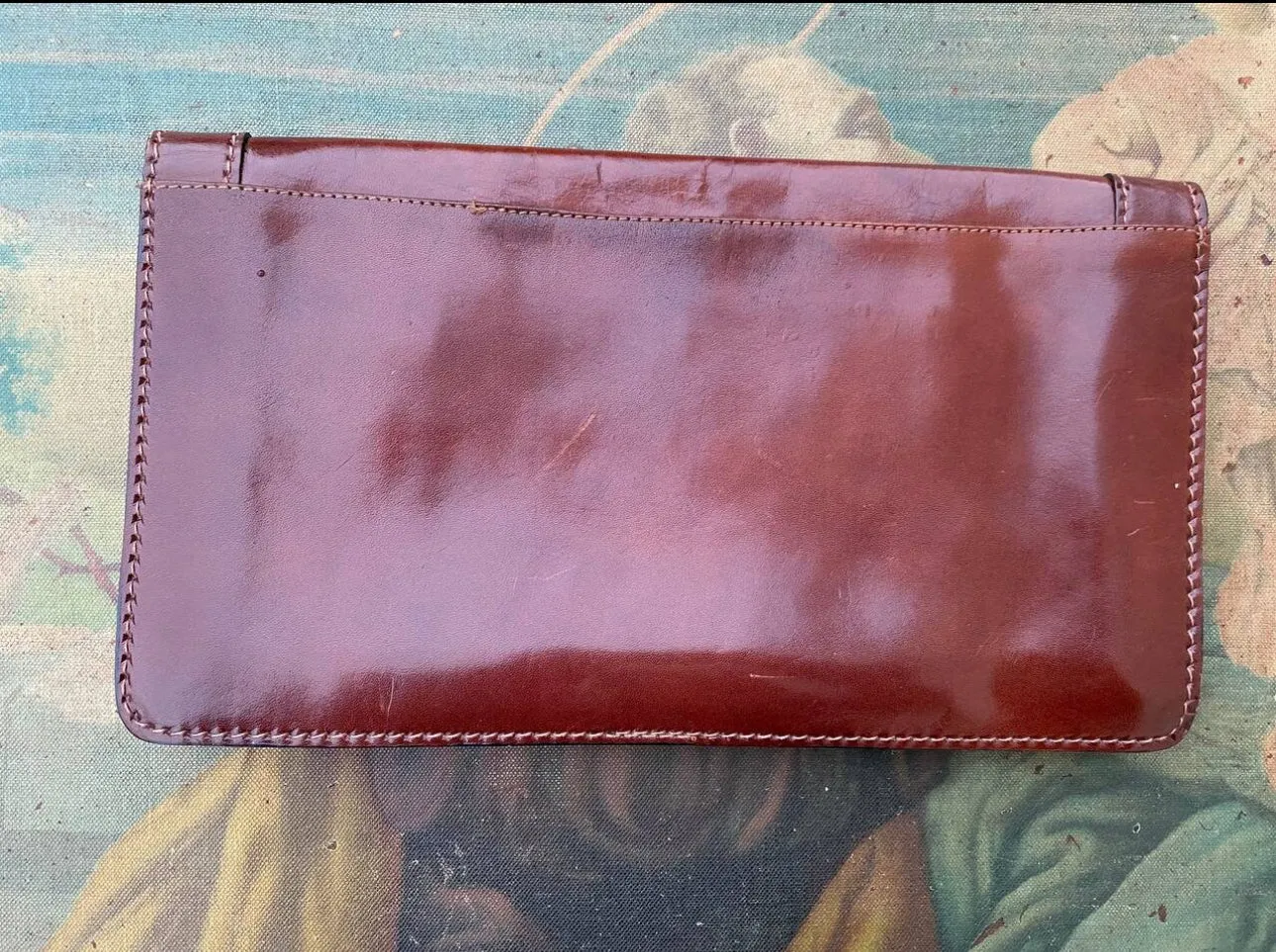 Red Brown leather purse. Small clutch wallet. Vintage small handbag for woman.