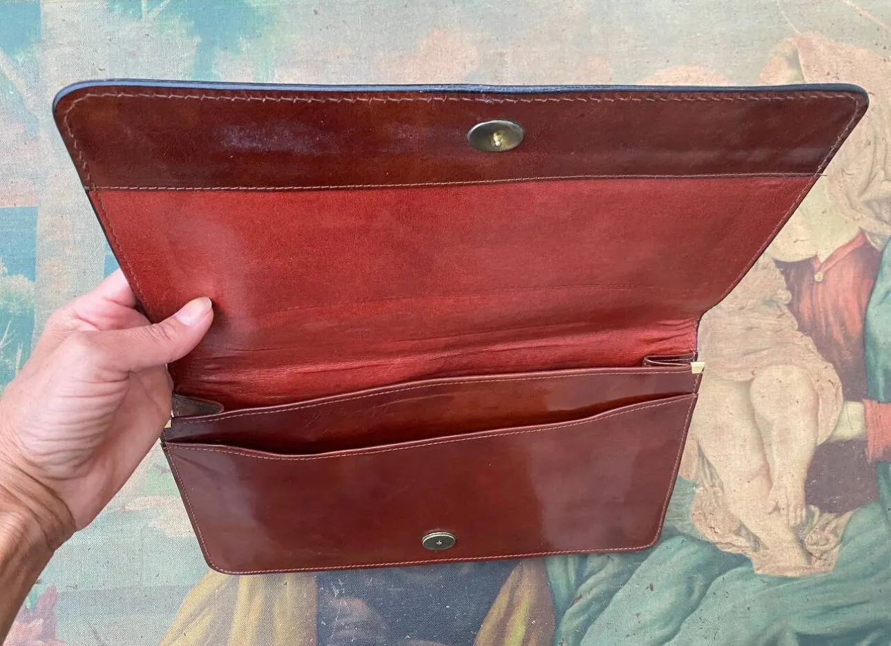 Red Brown leather purse. Small clutch wallet. Vintage small handbag for woman.