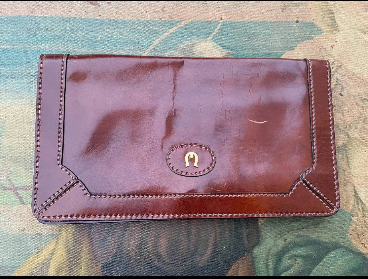 Red Brown leather purse. Small clutch wallet. Vintage small handbag for woman.