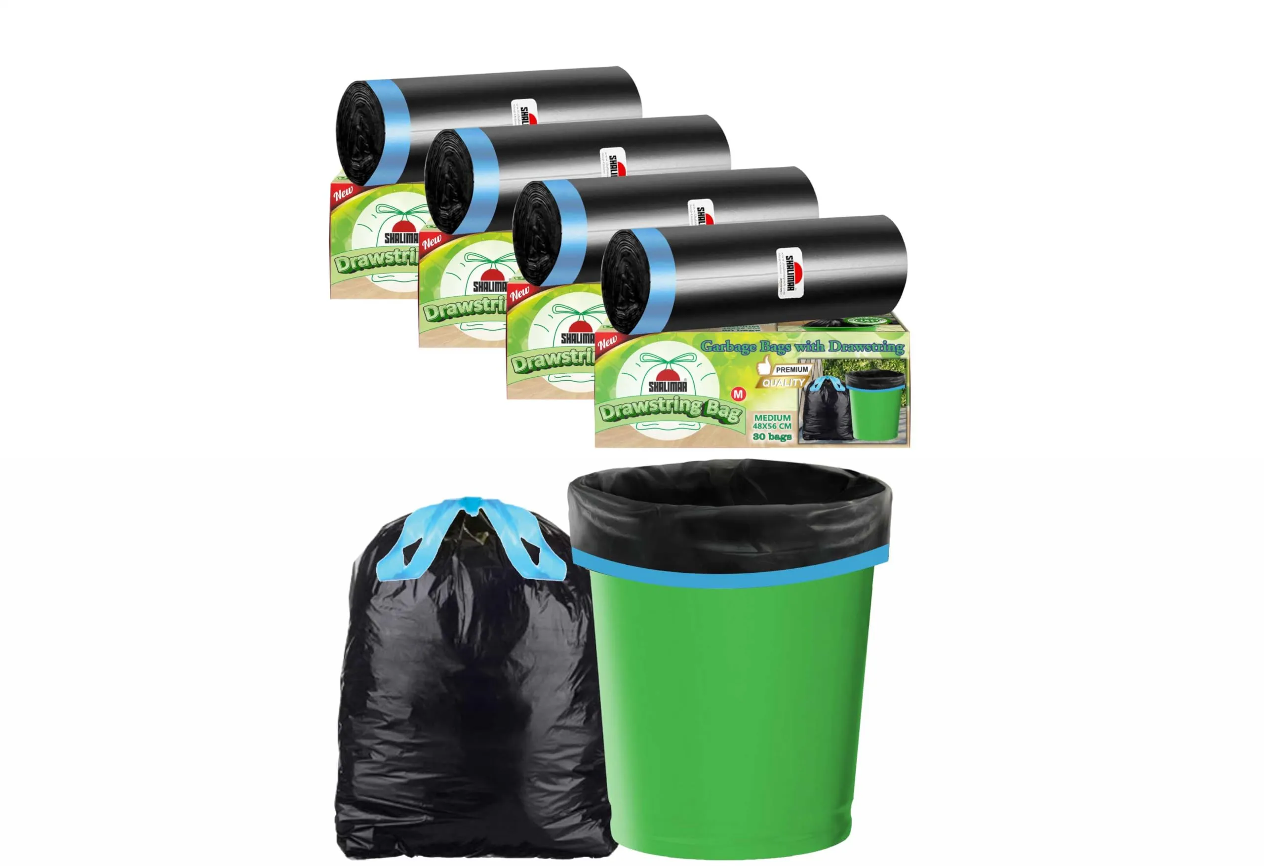 Shalimar Premium Drawstring Garbage Bags Size 19 X 21 Inches (Medium) 120 Bags (4 rolls) Dustbin Bag/Trash Bag - Black Color